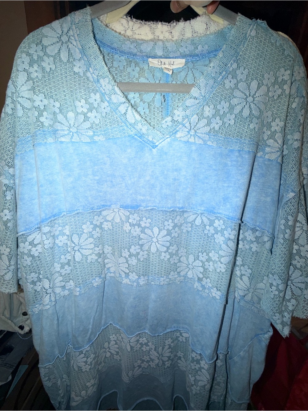 Blue Floral Lace Panel Boho Tunic top by Oli & Hali NWOT